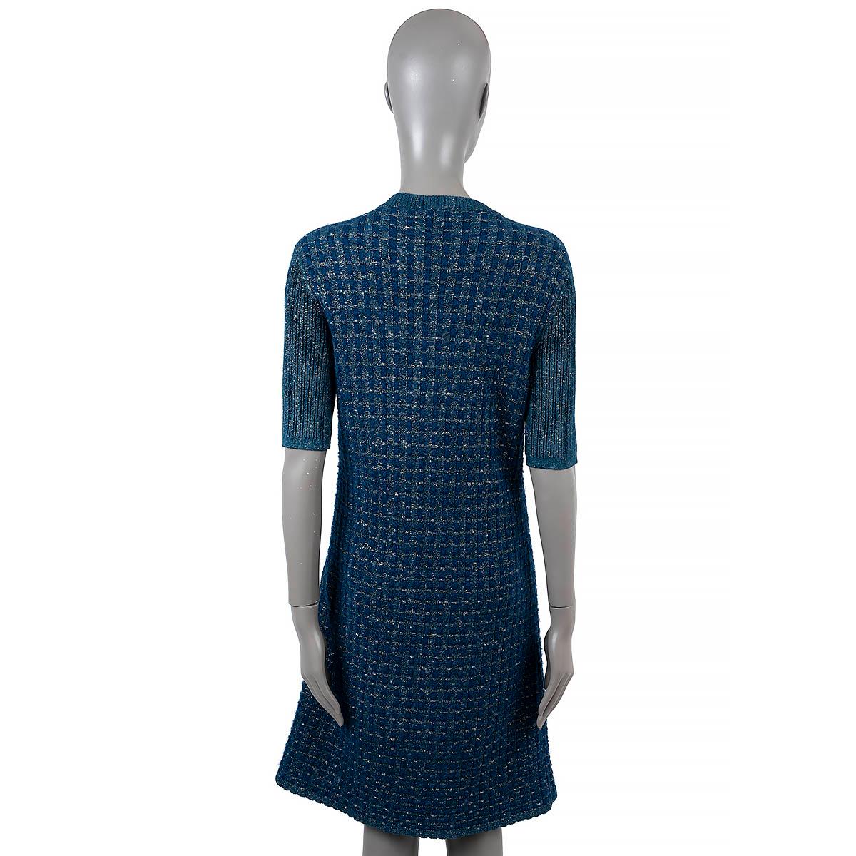 Women's CHANEL blue viscose 2017 17A COSMOPOLITE LUREX TWEED Dress 38 S For Sale