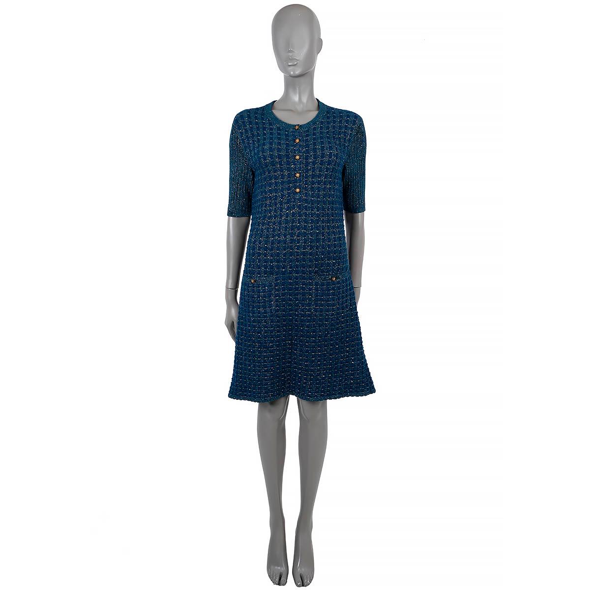 CHANEL blue viscose 2017 17A COSMOPOLITE LUREX TWEED Dress 38 S For Sale 1