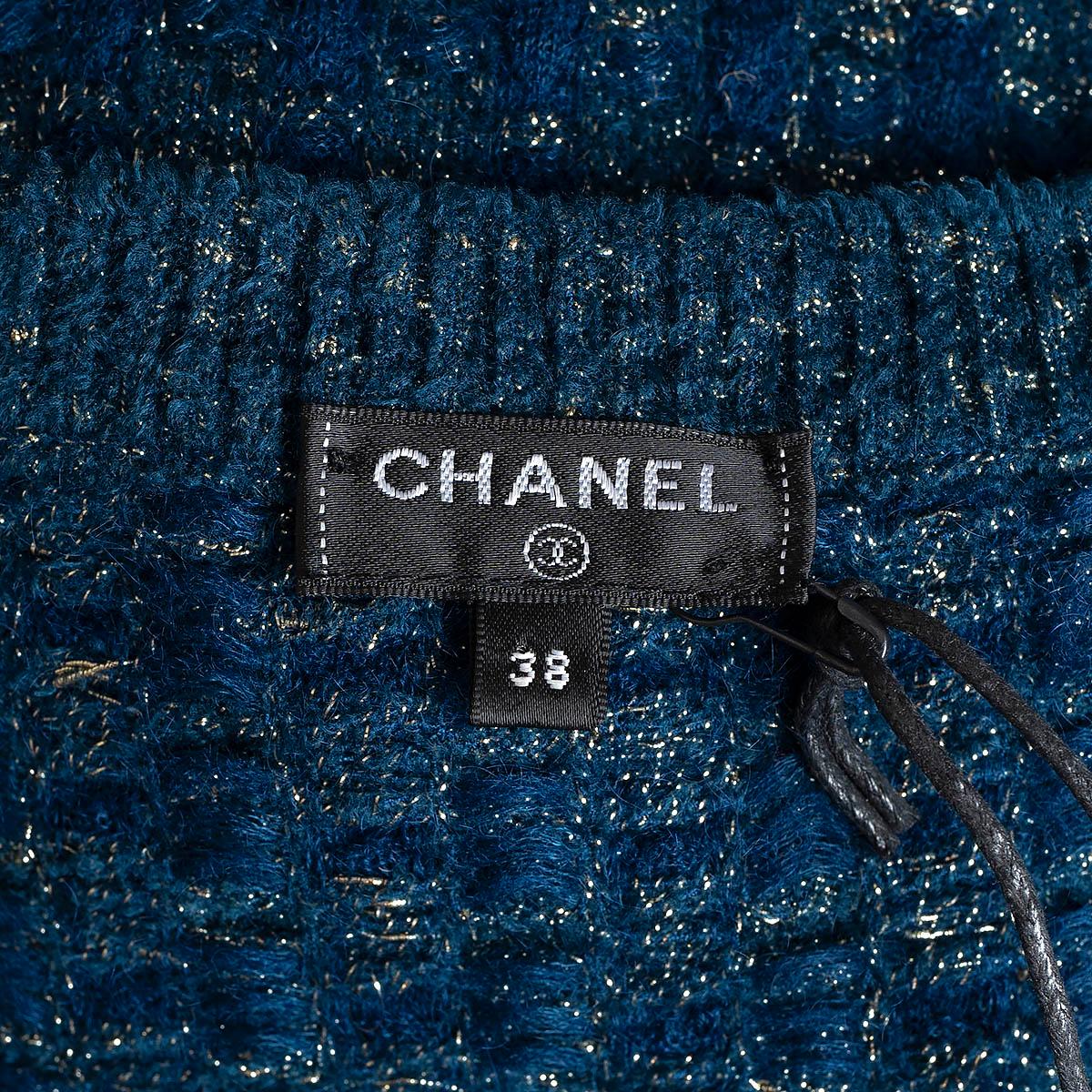 CHANEL blue viscose 2017 17A COSMOPOLITE LUREX TWEED Dress 38 S For Sale 3