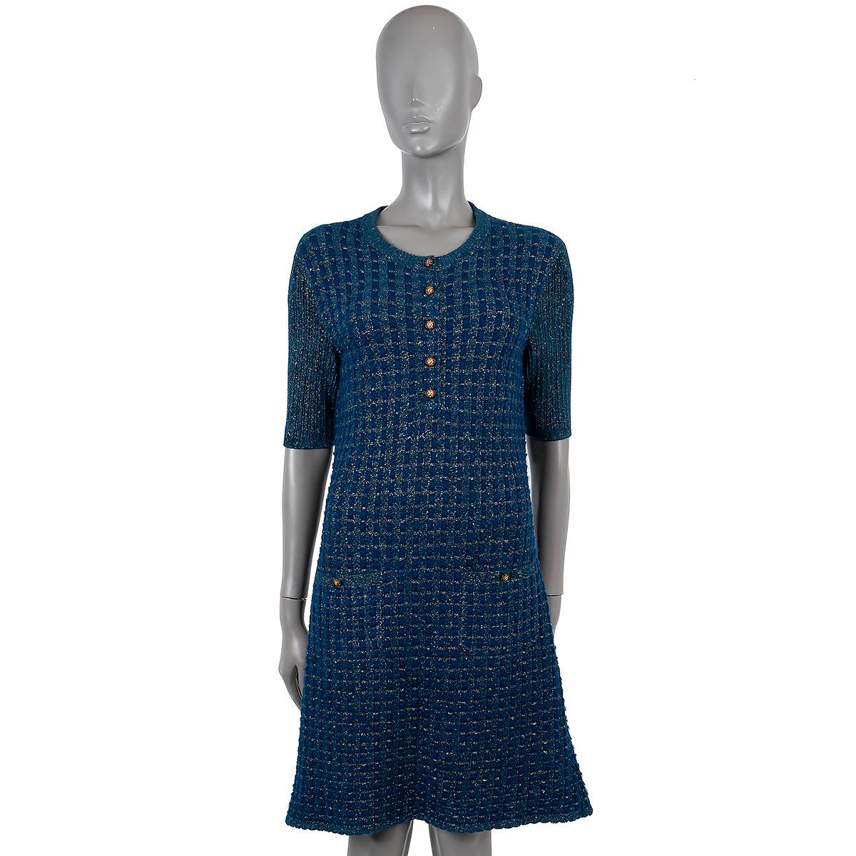 CHANEL Blaues Viskose 2017 17A COSMOPOLITE LUREX TWEED Kleid 38 S im Angebot