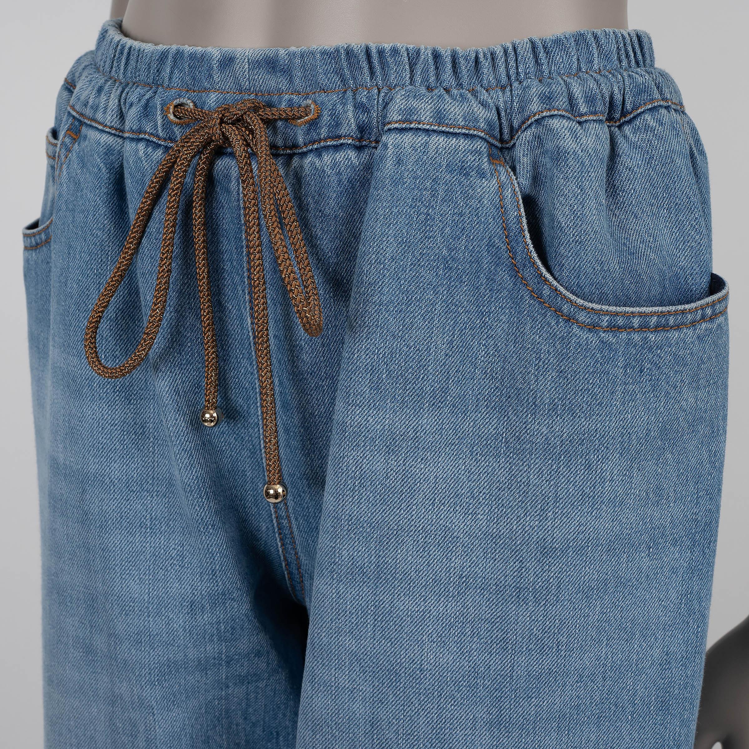 Women's CHANEL blue washed cotton 18A HAMBRUG DRAWSTRING Jeans Pants 40 M For Sale