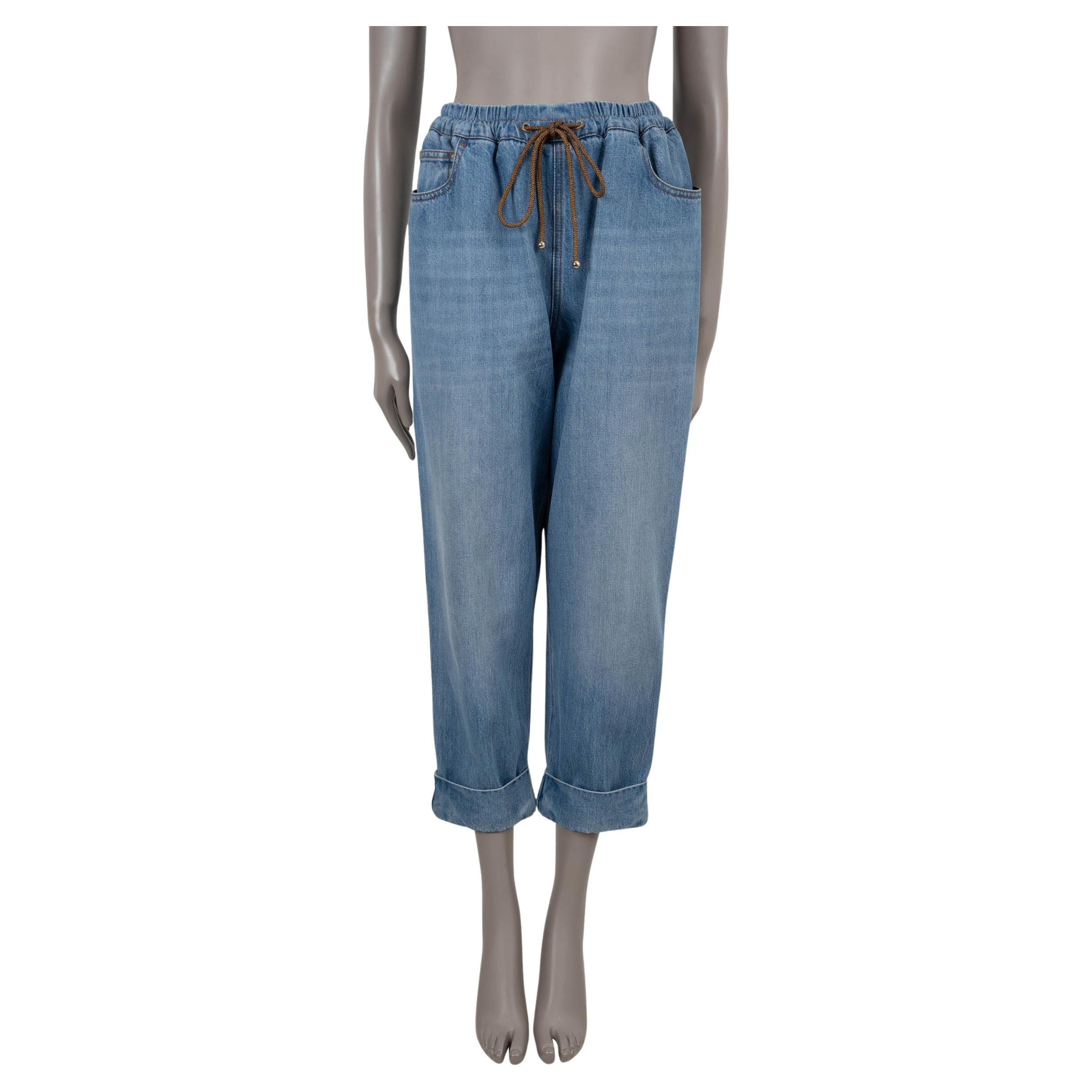 CHANEL blue washed cotton 18A HAMBRUG DRAWSTRING Jeans Pants 40 M For Sale