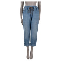 CHANEL blue washed cotton 18A HAMBRUG DRAWSTRING Jeans Pants 40 M