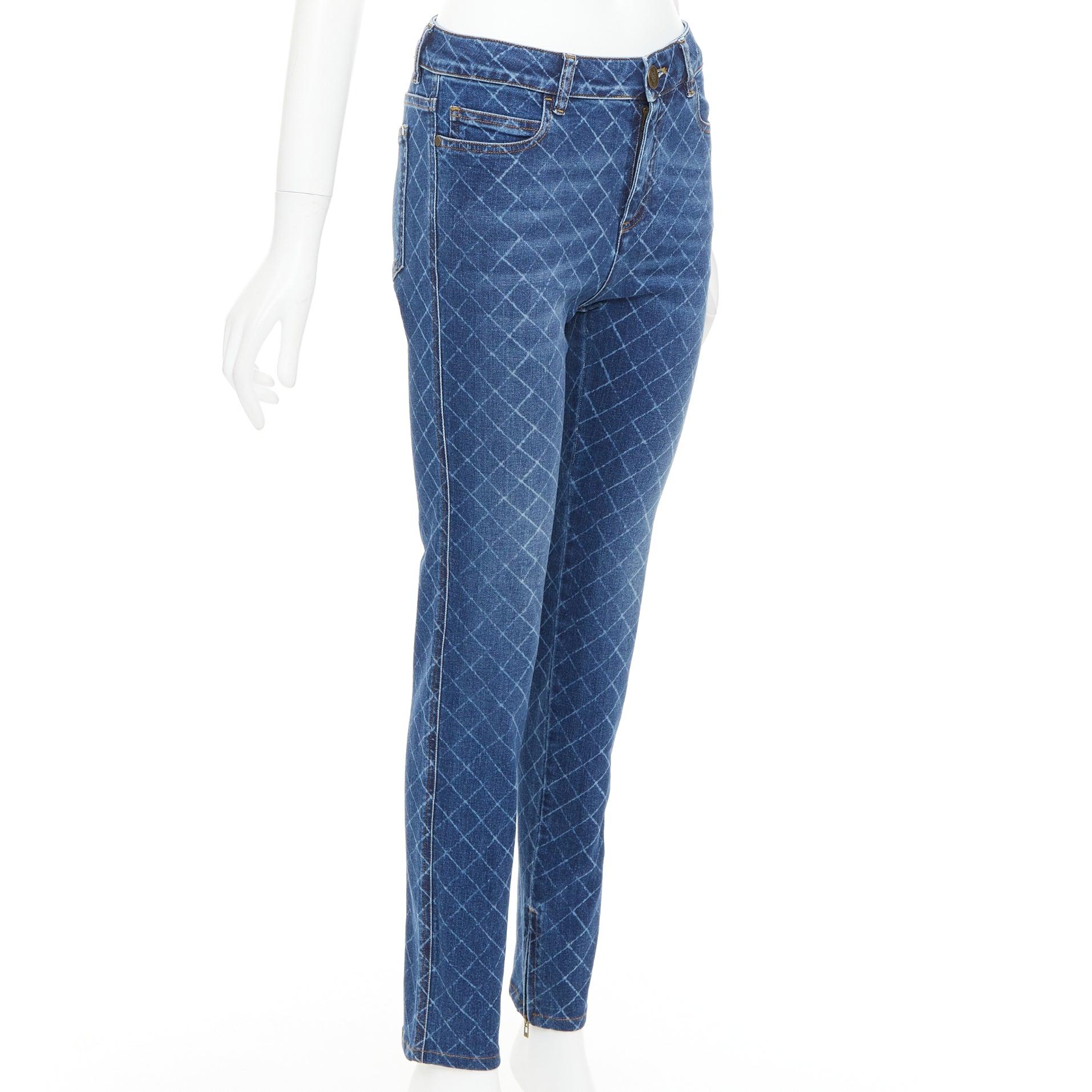 CHANEL vaqueros pitillo de cintura media con rejilla de rombos azul lavado FR38 M Azul en venta