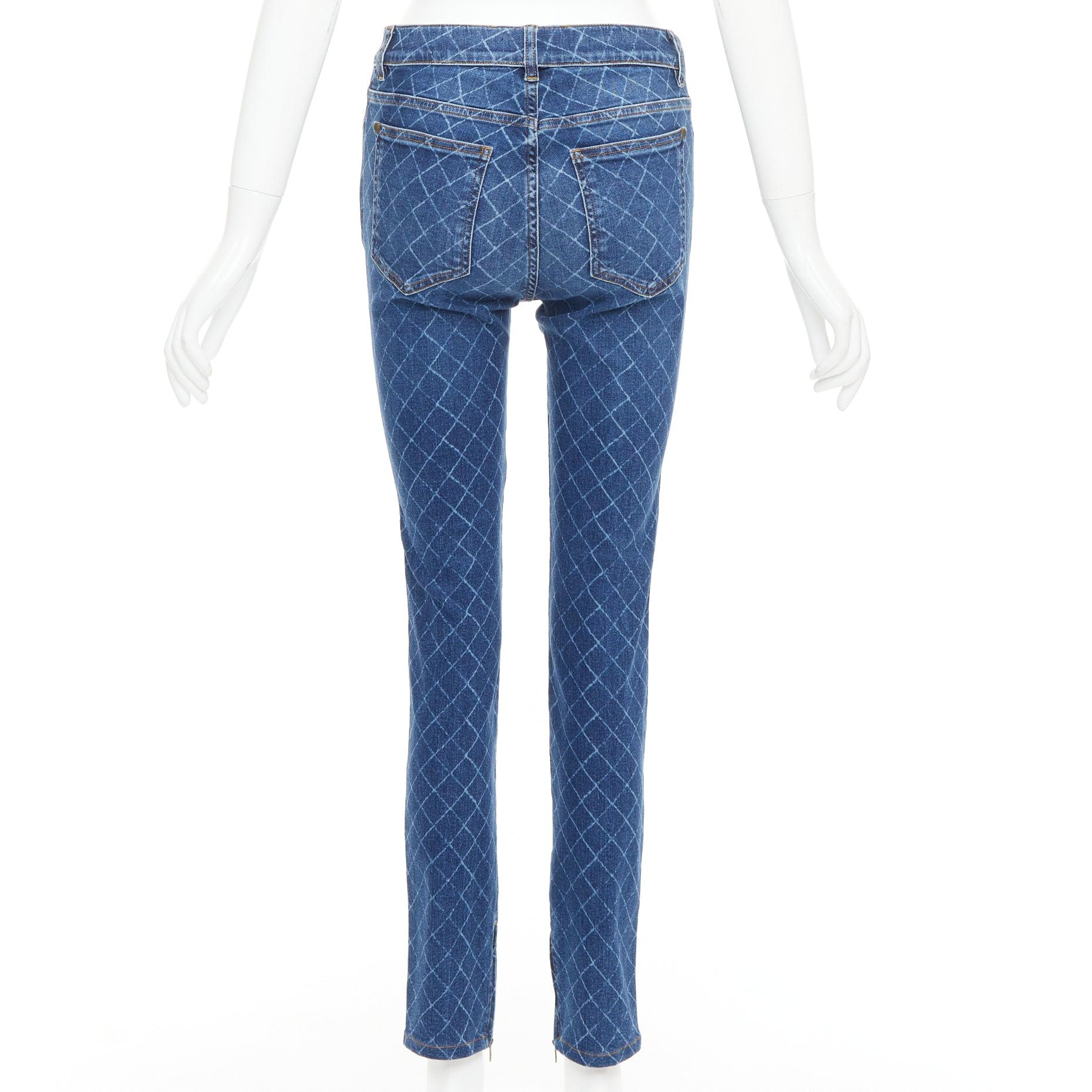 De las mujeres CHANEL vaqueros pitillo de cintura media con rejilla de rombos azul lavado FR38 M en venta