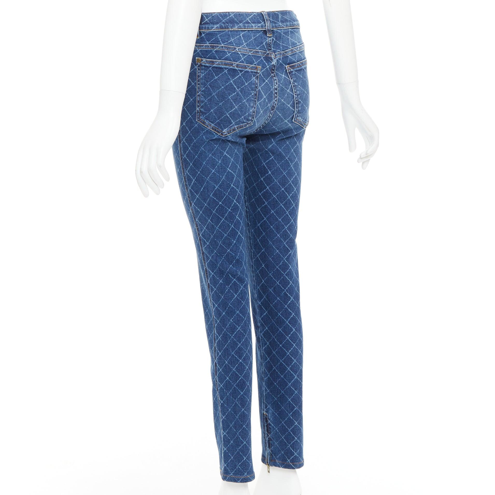 CHANEL vaqueros pitillo de cintura media con rejilla de rombos azul lavado FR38 M en venta 1