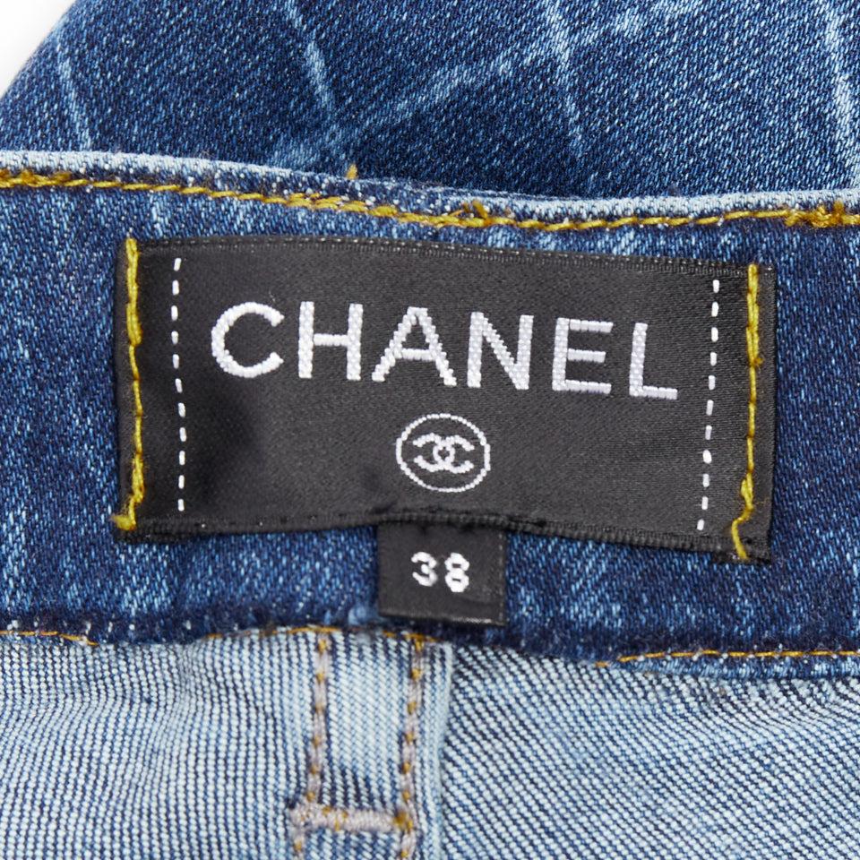 CHANEL vaqueros pitillo de cintura media con rejilla de rombos azul lavado FR38 M en venta 3