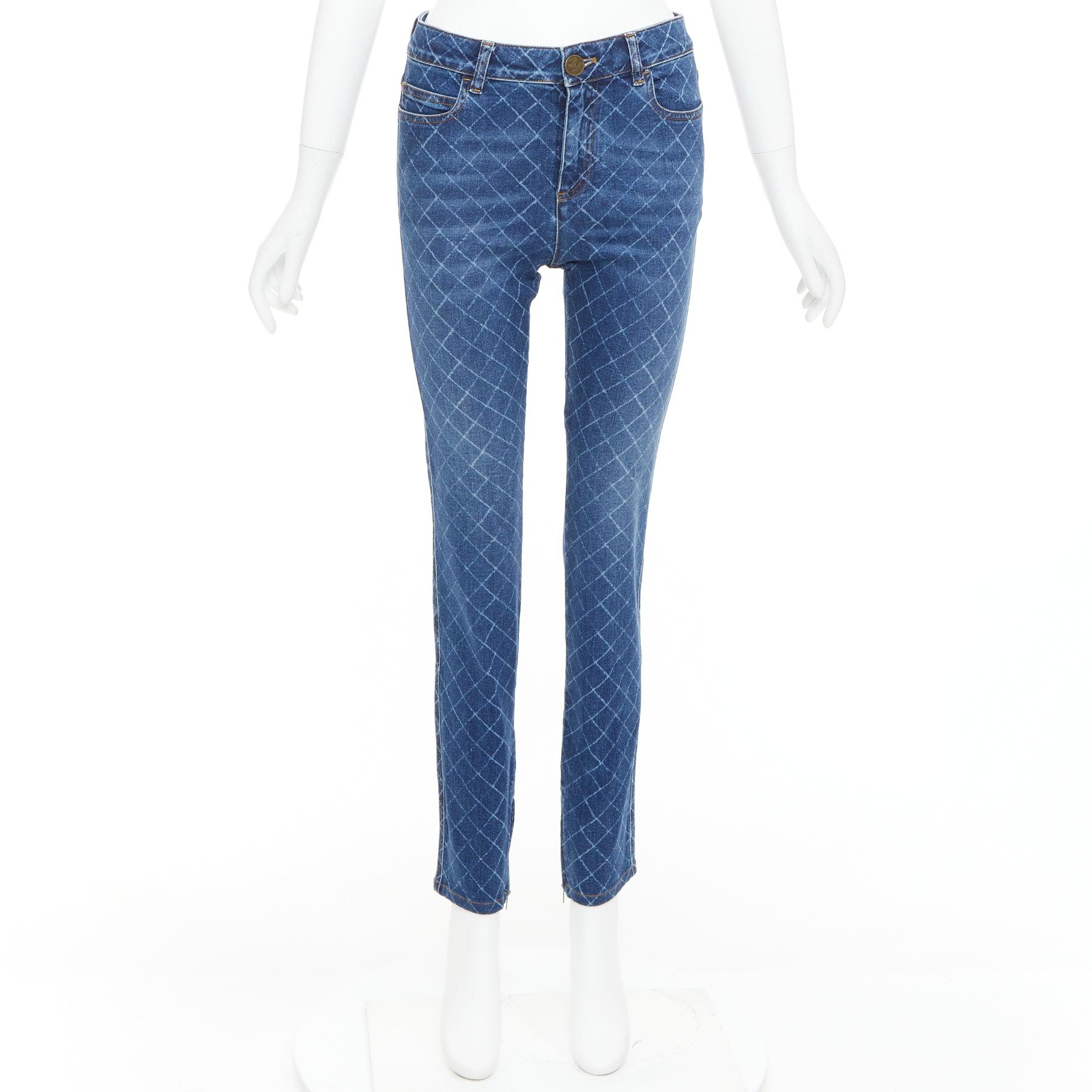 CHANEL vaqueros pitillo de cintura media con rejilla de rombos azul lavado FR38 M en venta 4