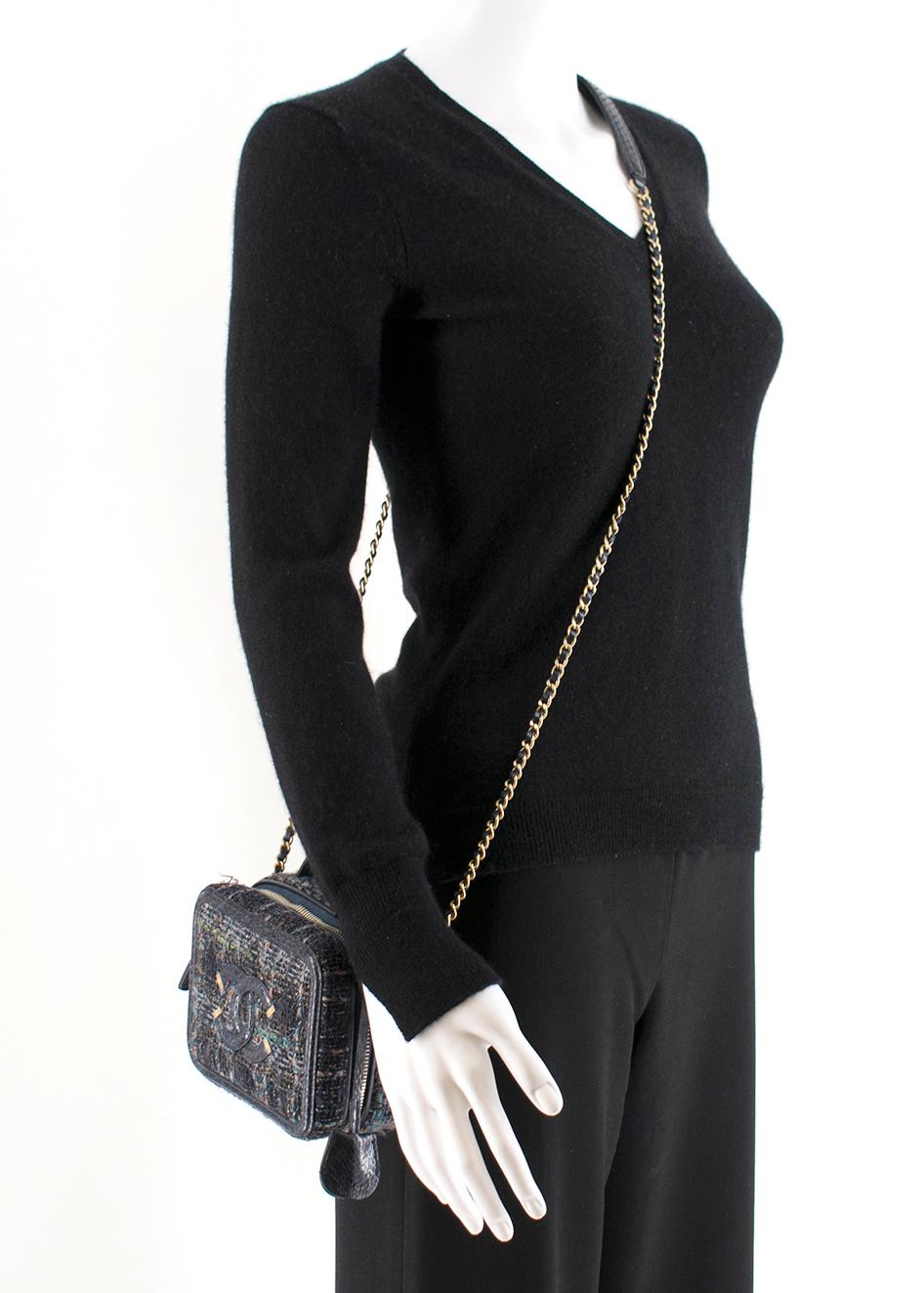 Chanel Blue Watersnake & Tweed CC Filigree Vanity Case Bag	 In Good Condition In London, GB