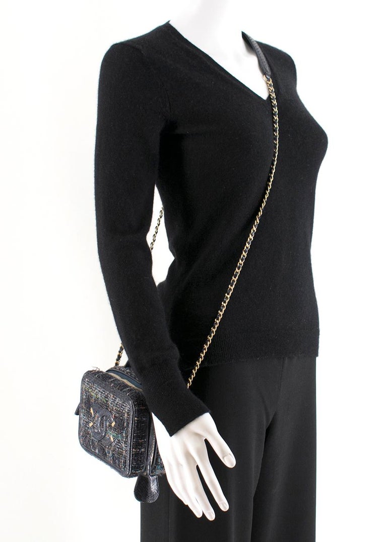 Chanel Blue Watersnake & Tweed CC Filigree Vanity Case Bag