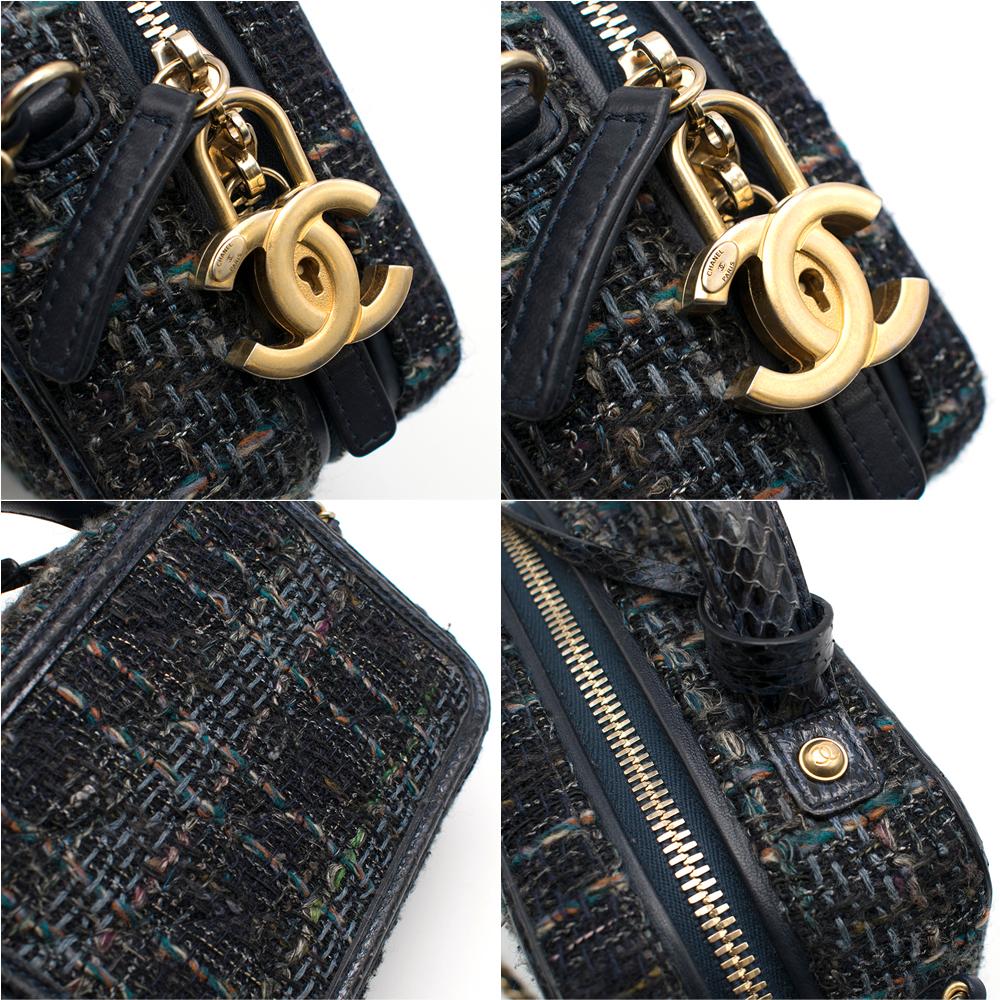 Women's Chanel Blue Watersnake & Tweed CC Filigree Vanity Case Bag	