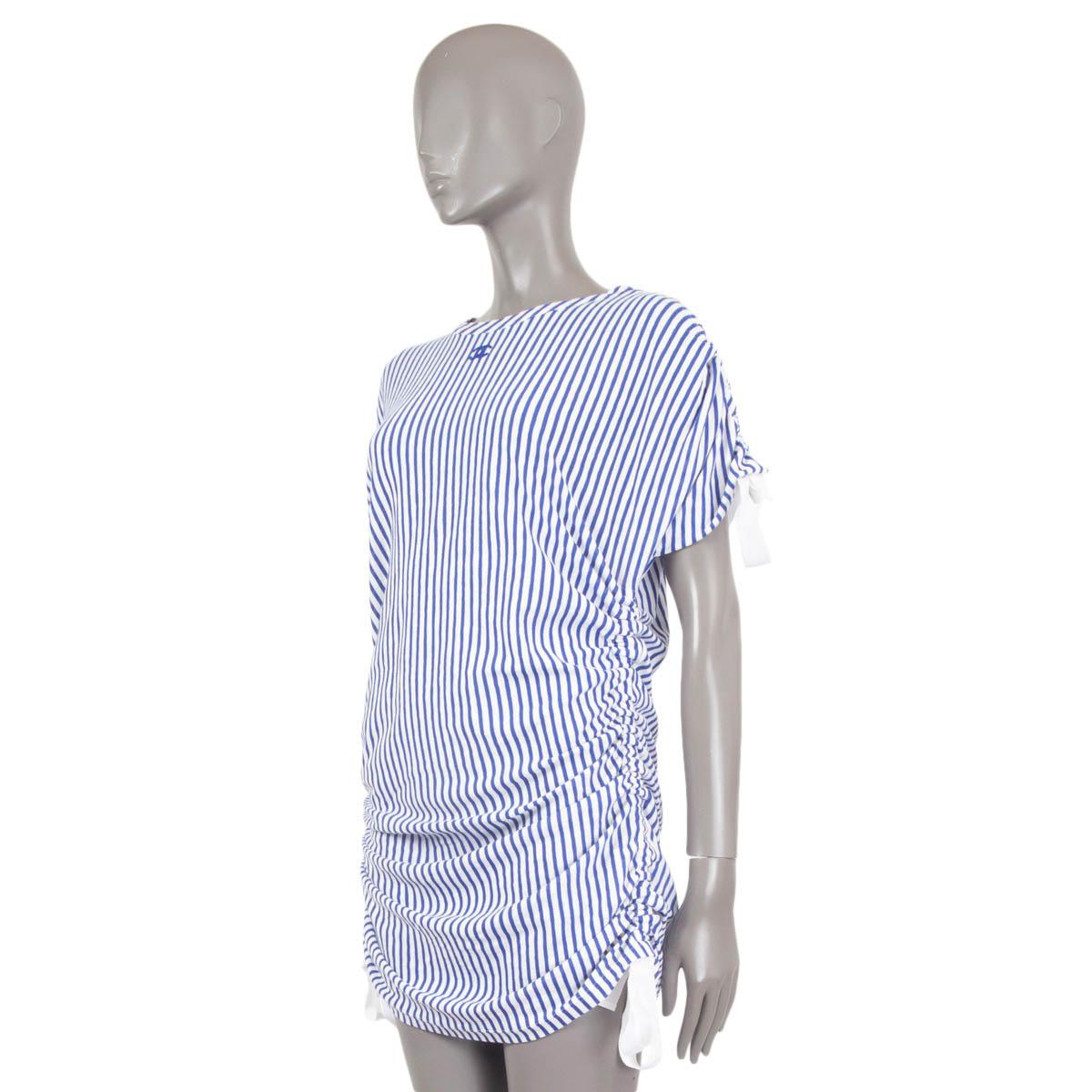 Women's CHANEL blue & white 2019 19C LA PAUSA STRIPED KNIT Dress 42 L For Sale