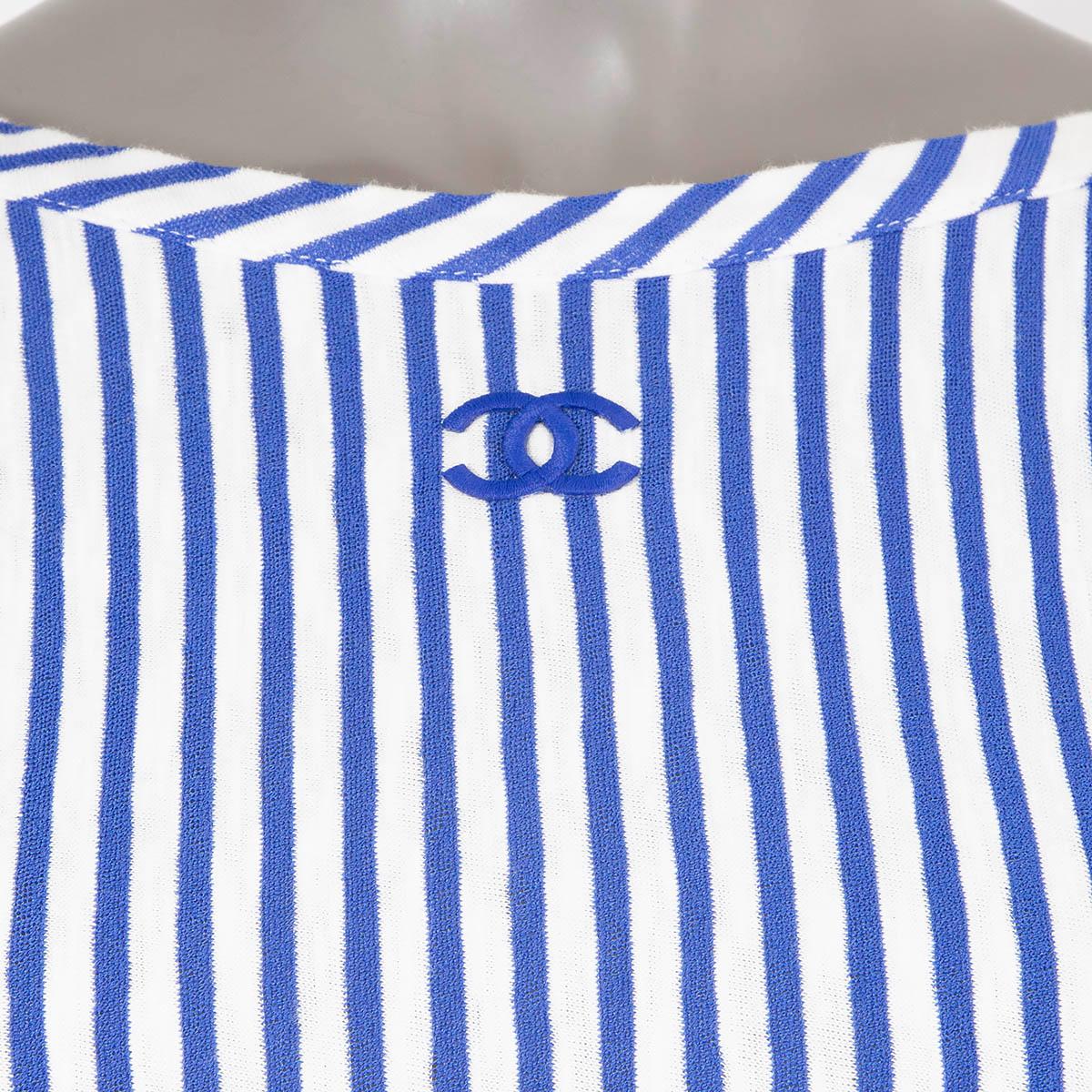 CHANEL blue & white 2019 19C LA PAUSA STRIPED KNIT Dress 42 L For Sale 2