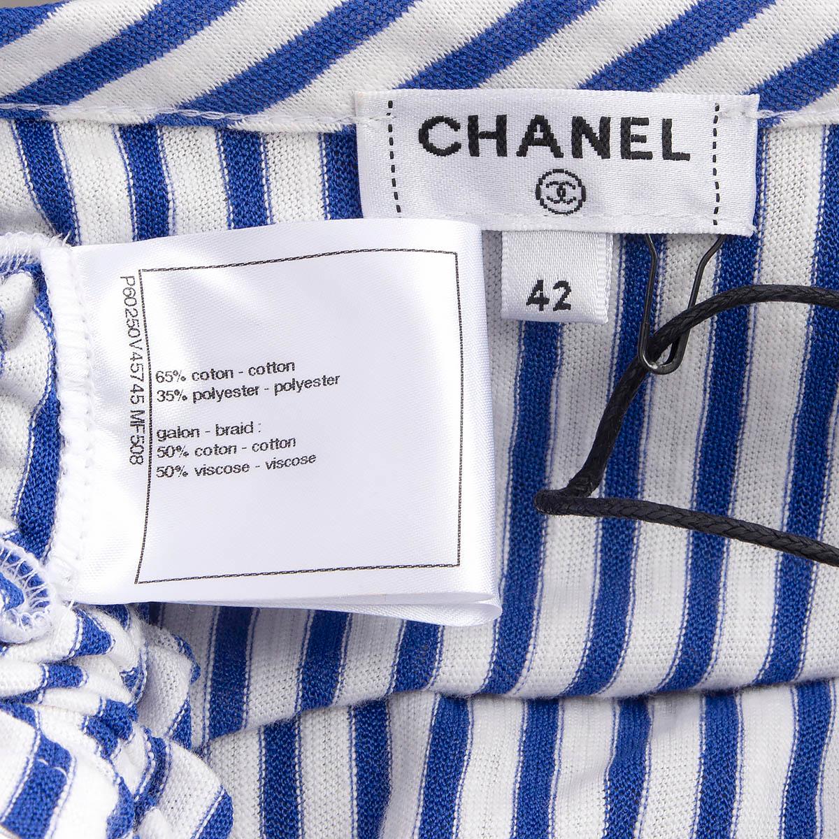 CHANEL blue & white 2019 19C LA PAUSA STRIPED KNIT Dress 42 L For Sale 4