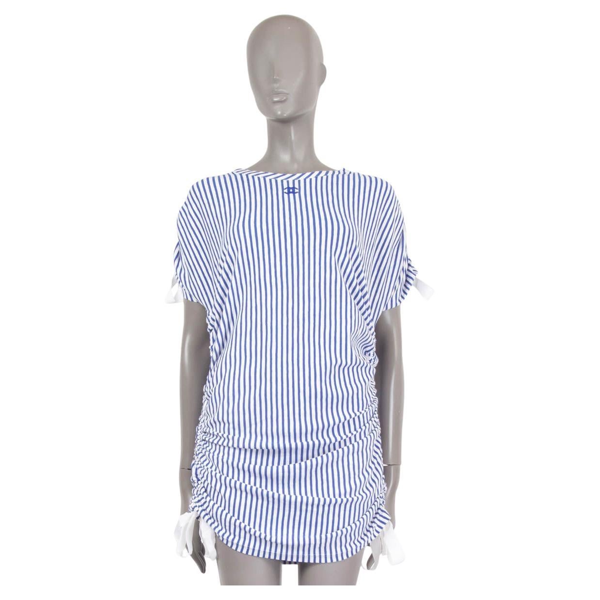 CHANEL blue & white 2019 19C LA PAUSA STRIPED KNIT Dress 42 L For Sale