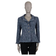 CHANEL blue white black 10P FRINGE TRIM TWEED Jacket 38 S