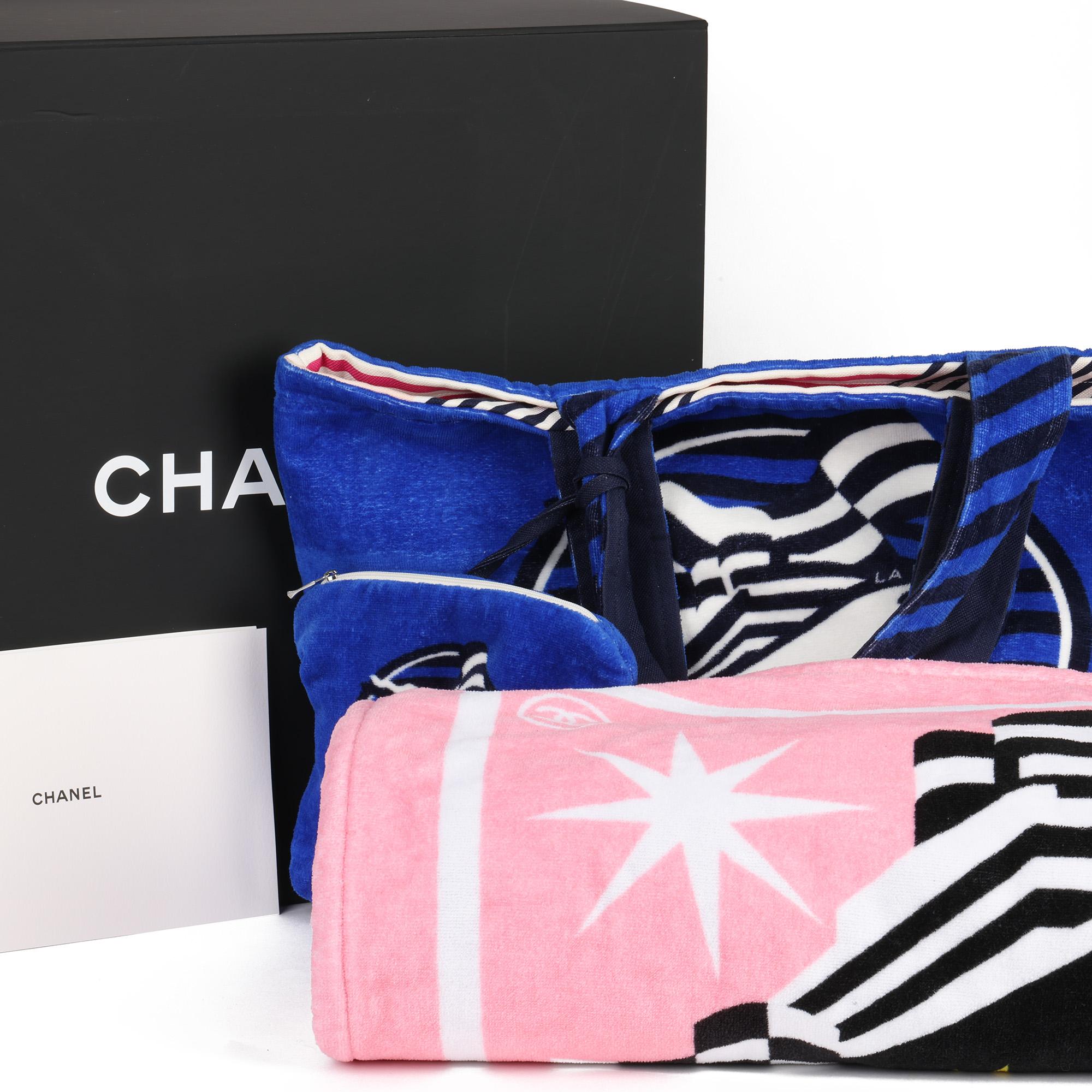 Chanel Blue, White & Black Towelling La Pausa Beach Tote with Beach Towel 3