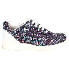 Used CHANEL blue white BOULCE TWEED Sneakers Shoes 38.5