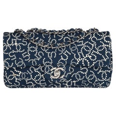 Chanel Blue & White Canvas CC No.5 Vintage East-West Classic Single Flap Bag