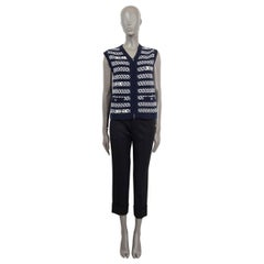 CHANEL blue & white cashmere 2017 ZIP FRONT Cardigan Vest Sweater 36 XS 17P