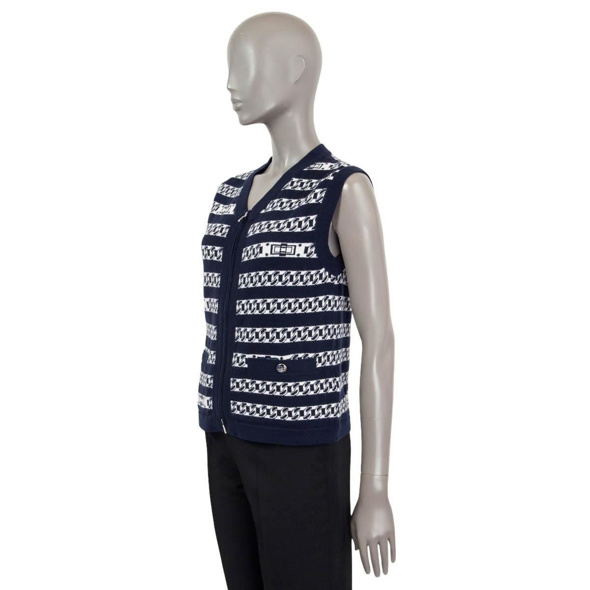 Women's CHANEL blue & white cashmere 2017 ZIP FRONT Cardigan Vest Sweater 36 XS 17P For Sale
