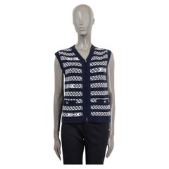 CHANEL blue & white cashmere 2017 ZIP FRONT Cardigan Vest Sweater 36 XS 17P