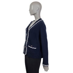 CHANEL blue & white cashmere 2021 Cardigan Sweater 44 XL 21P