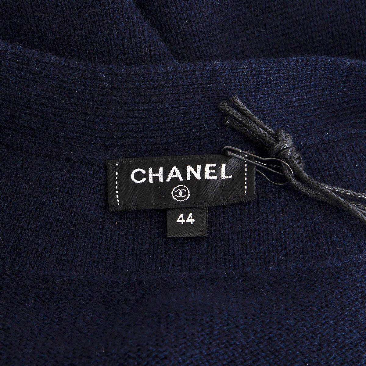 Women's CHANEL blue & white cashmere 2021 Cardigan Sweater 44 XL 21P