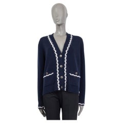 CHANEL blue & white cashmere 2021 Cardigan Sweater 44 XL 21P