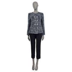 CHANEL Blau Weiß Baumwolle 2014 DOUBLE BREASTED TWEED Blazer Jacke M