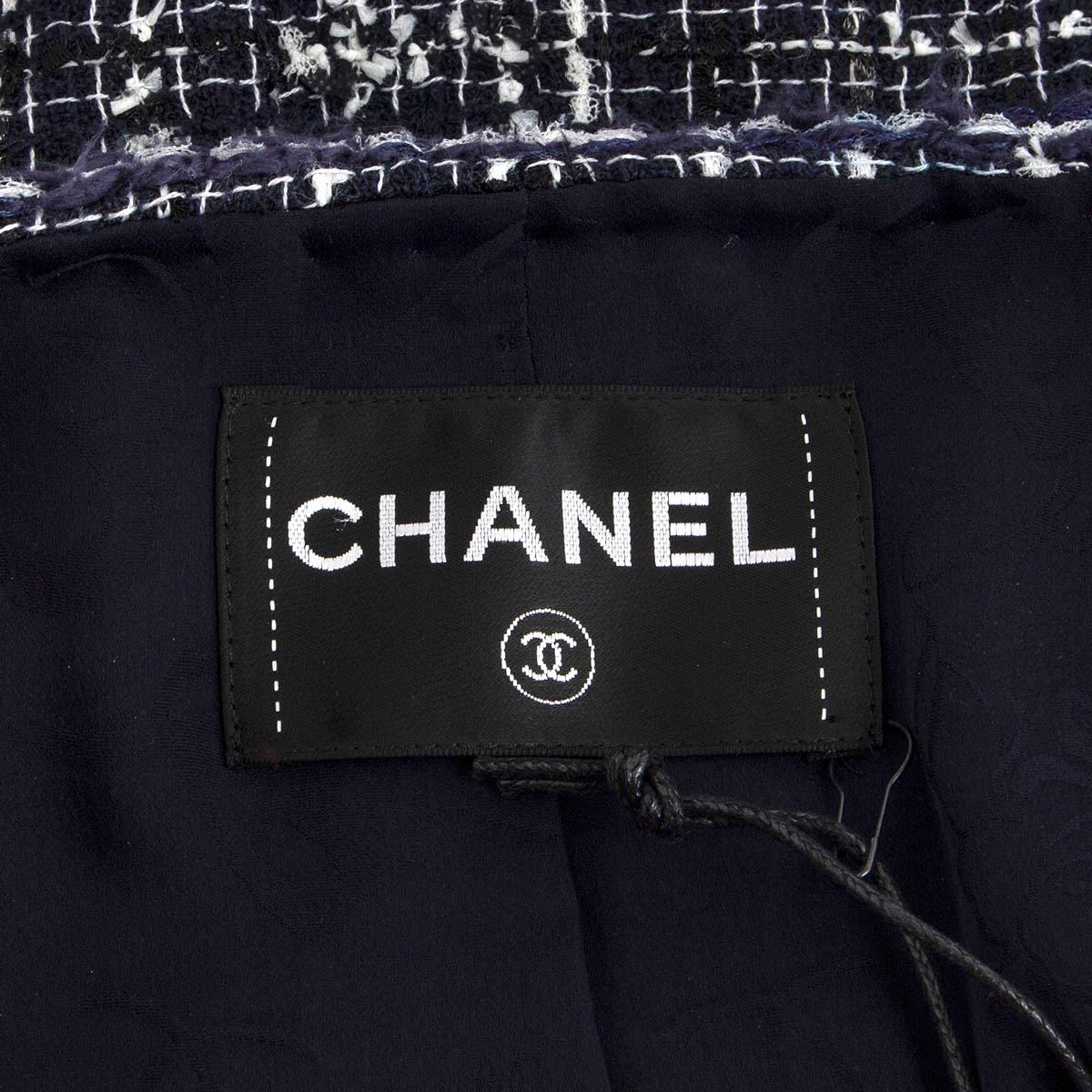CHANEL blue white cotton 2014 DOUBLE BREASTED TWEED Blazer Jacket M 1