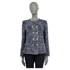 CHANEL blue white cotton 2014 DOUBLE BREASTED TWEED Blazer Jacket M