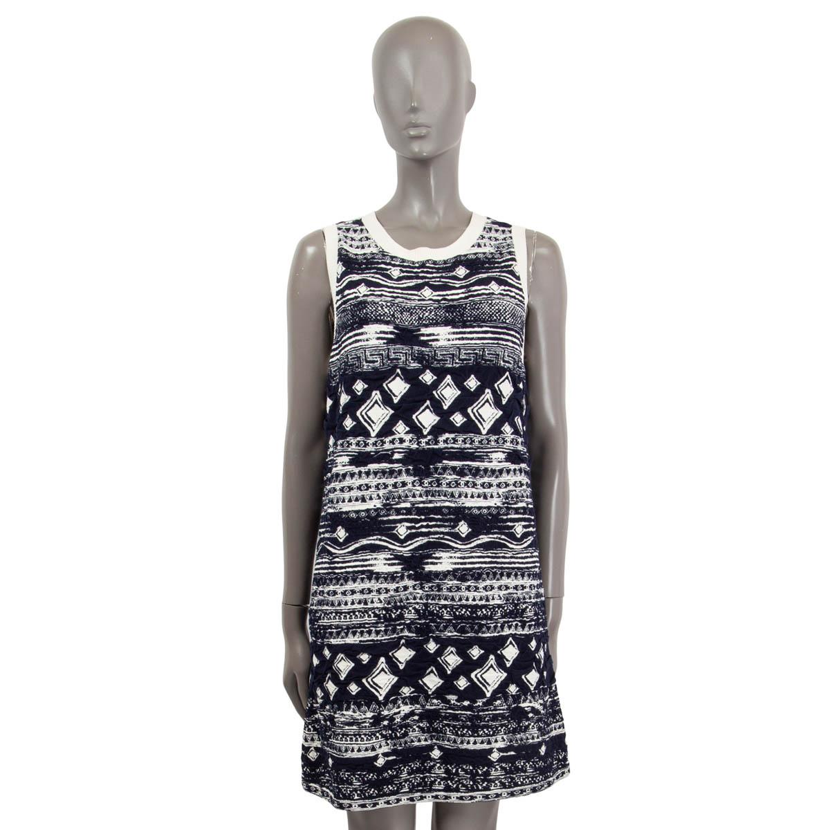 Noir CHANEL bleu et blanc coton 2016 16C GREECE PRINTED Robe sans manches en maille 40 M en vente