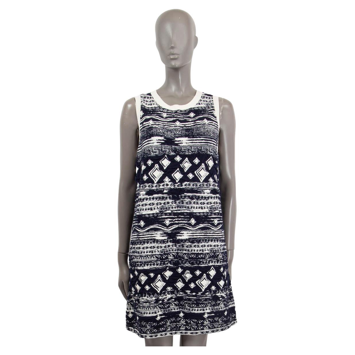 CHANEL blue & white cotton 2016 16C GREECE PRINTED Sleeveless Knit Dress 40 M For Sale