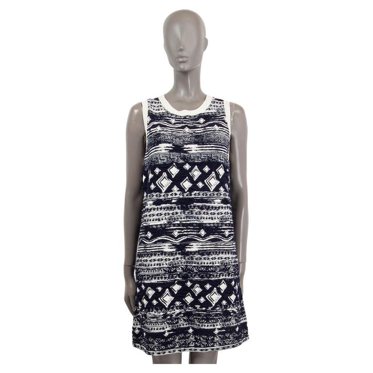 CHANEL blue and white cotton 2016 16C GREECE PRINTED Sleeveless Knit Dress  40 M For Sale at 1stDibs | blue and white dress for greece, blue and white  greece dress, chanel knit dress
