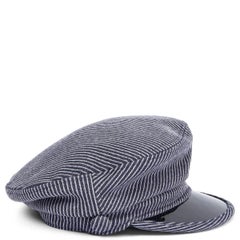 CHANEL blue & white cotton 2018 HAMBURG STRIPED SAILOR Hat S