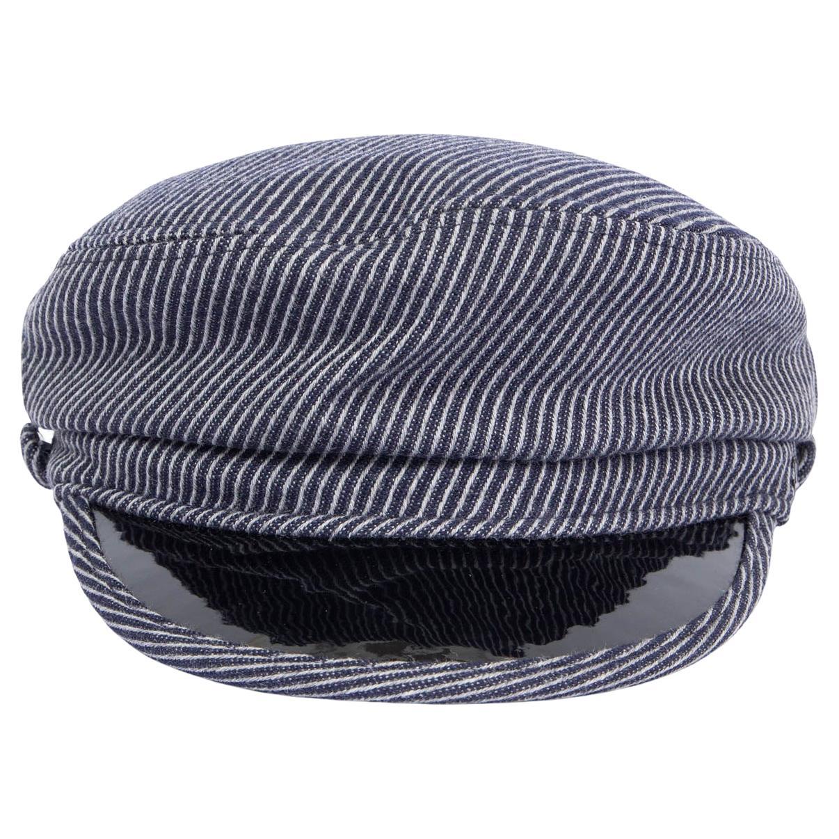 CHANEL blue & white cotton 2018 HAMBURG STRIPED SAILOR Hat S For Sale