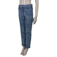 CHANEL blue & white cotton 21B CAMELLIA STRAIGHT JEANS Pants 38 S