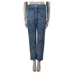CHANEL blue & white cotton 21B CAMELLIA STRAIGHT JEANS Pants 38 S