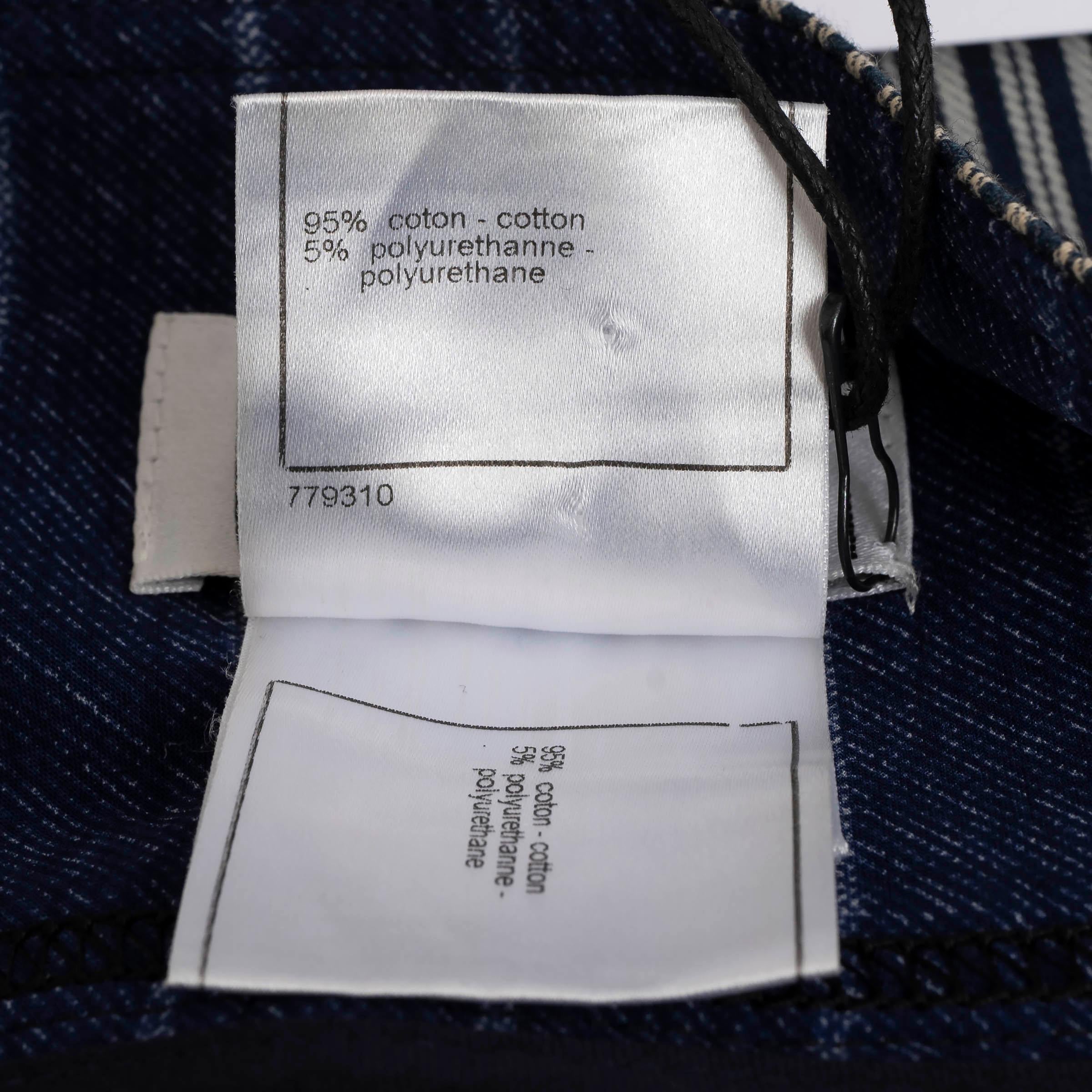 CHANEL blue & white cotton denim 2008 08C LA STRIPED WIDE JEANS Pants 36 XS For Sale 4