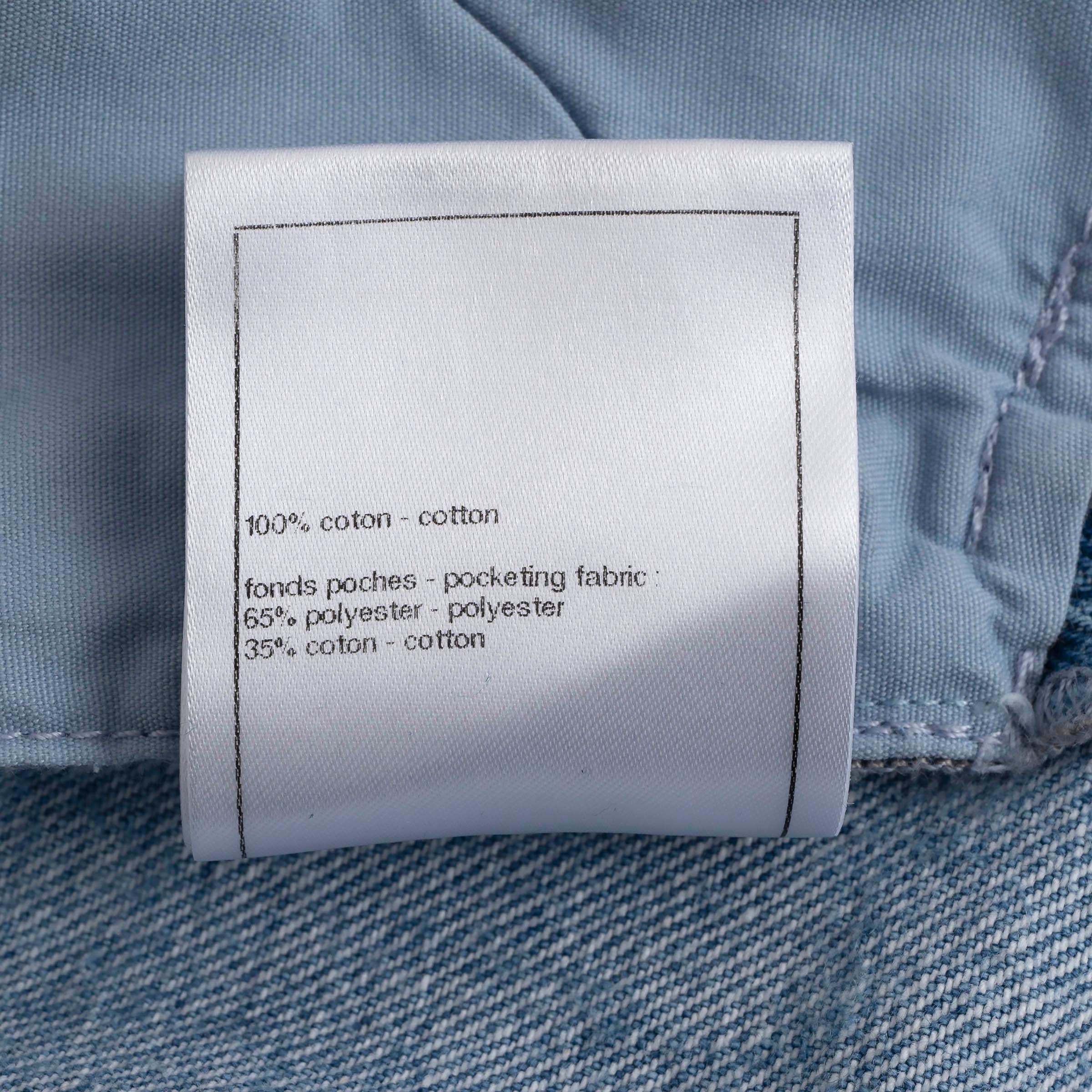 CHANEL Blau-weiße Baumwoll-Denim-Hose aus Baumwolle 2023 23A DAKAR LOGO WIDE JEANS 38 S 2