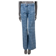 CHANEL Blau-weiße Baumwoll-Denim-Hose aus Baumwolle 2023 23A DAKAR LOGO WIDE JEANS 38 S