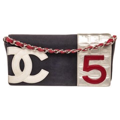 Vintage Chanel Blue White Denim Deauville WOC Shoulder Bag