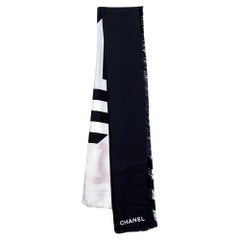 Chanel Blue 
White Geometric Print Silk Shawl