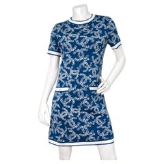 Chanel Blue & White Interlocking CC Logo Knit Dress With Pockets