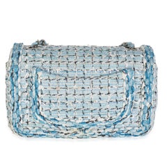Chanel Blue White Quilted Metallic Tweed Braided Mini Rectangular Flap Bag