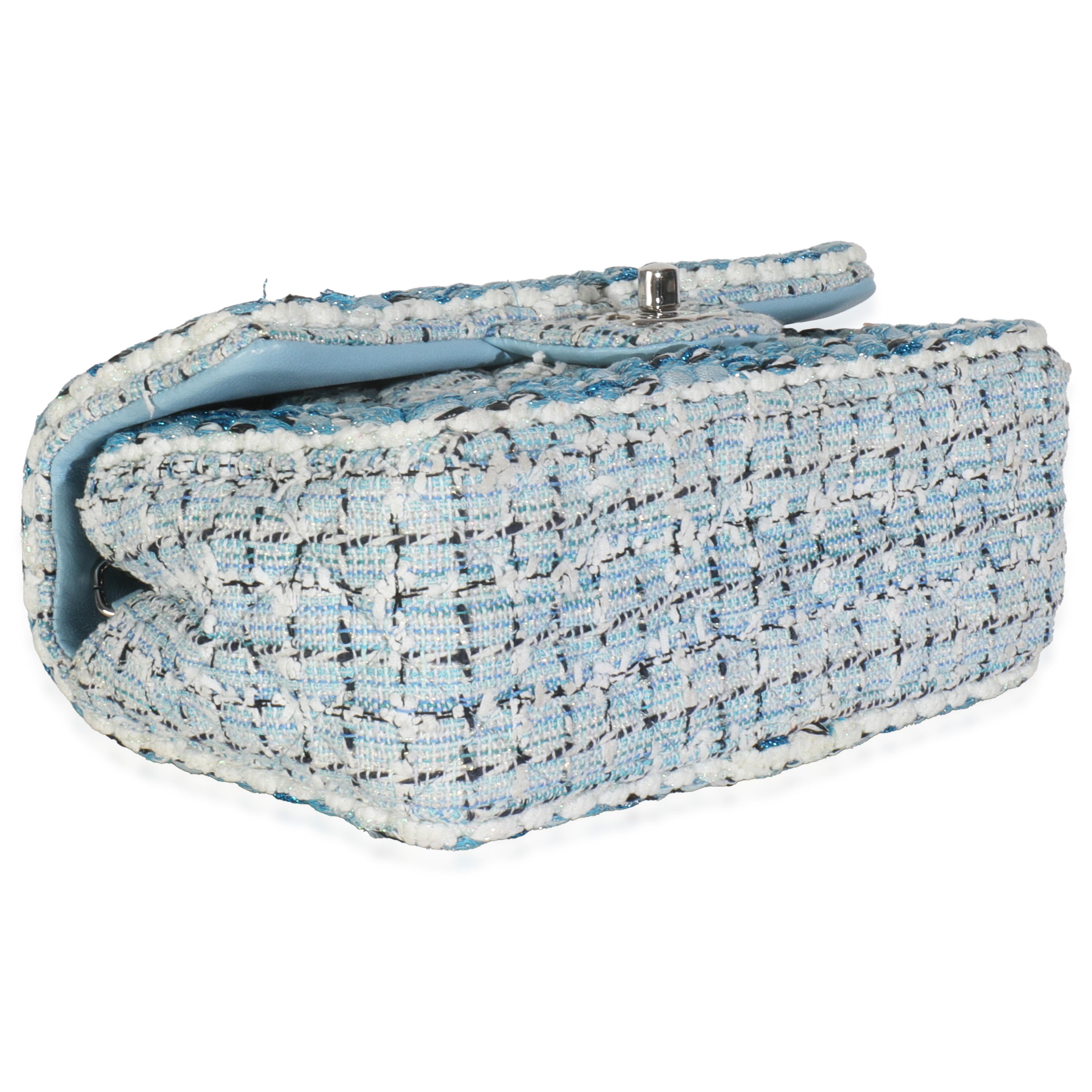 Chanel Blue White Quilted Metallic Tweed Braided Mini Rectangular Flap Bag Pour femmes en vente