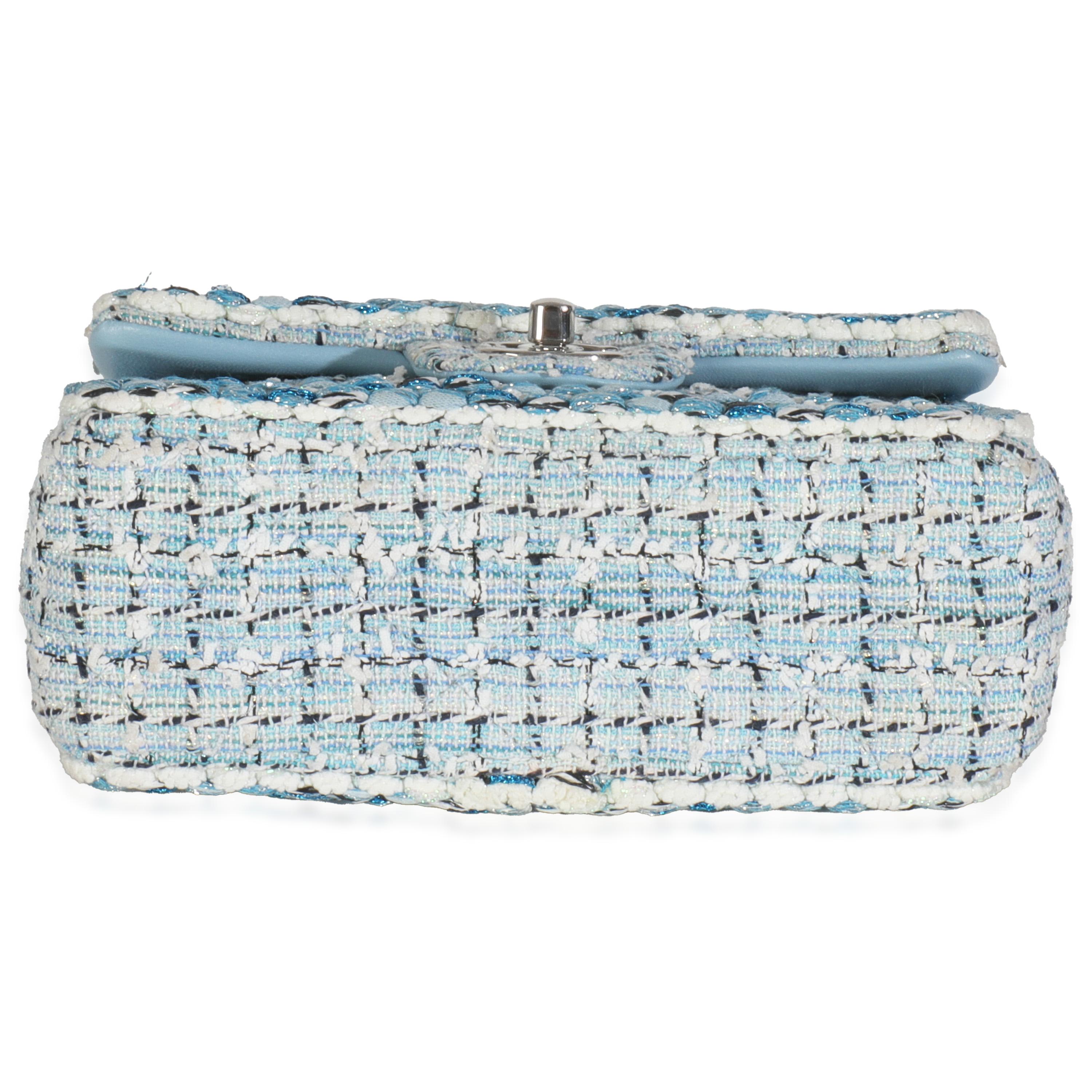 Chanel Blue White Quilted Metallic Tweed Braided Mini Rectangular Flap Bag en vente 3