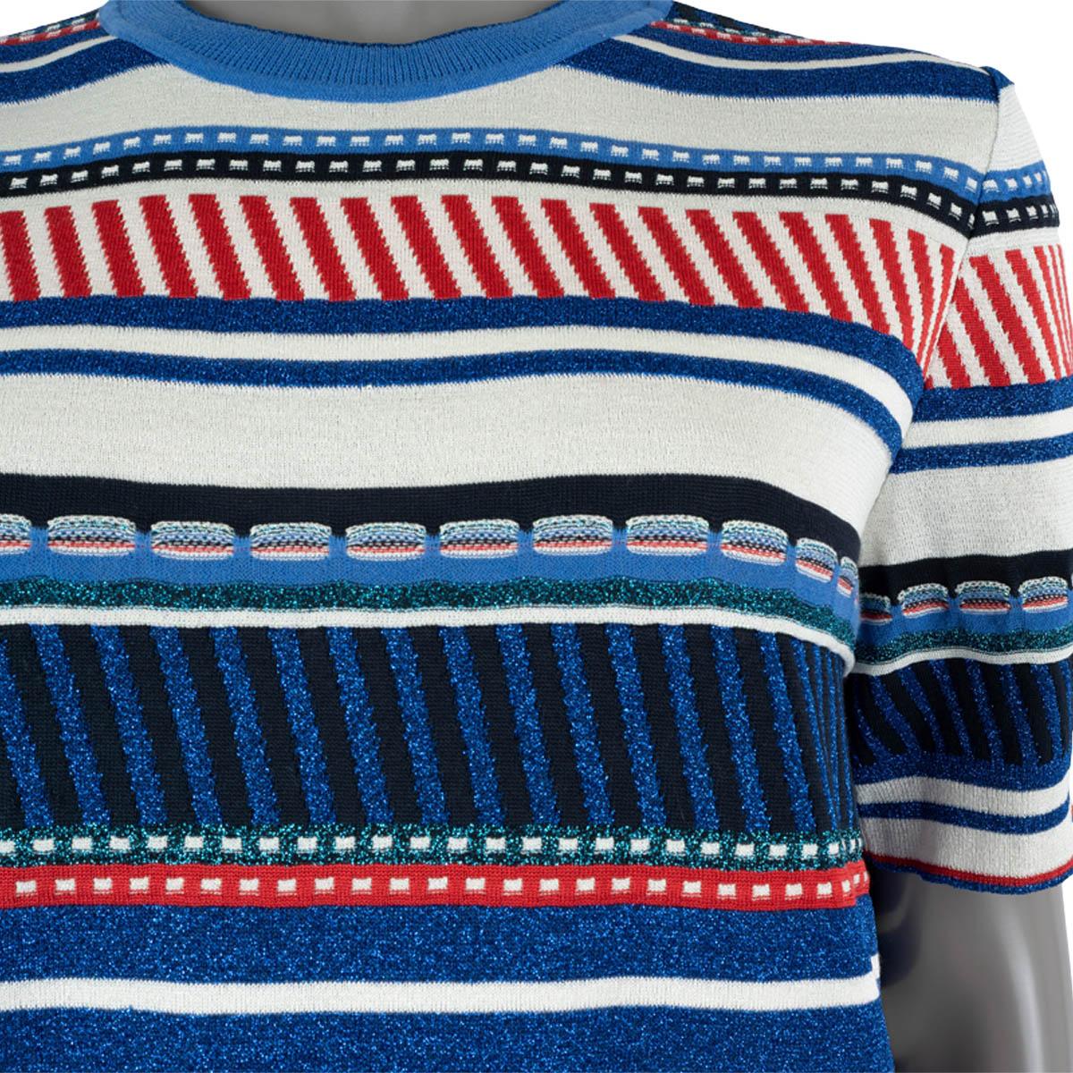 CHANEL blue white red black silk 2016 16S STRIPED KNIT T-Shirt Shirt 42 L 3