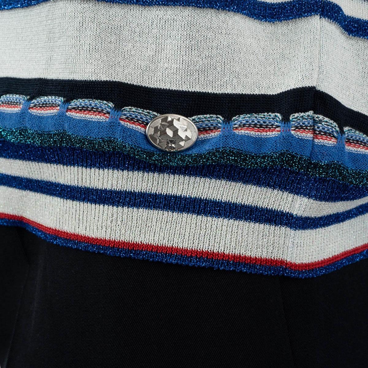 CHANEL blue white red black silk 2016 16S STRIPED KNIT T-Shirt Shirt 42 L 4